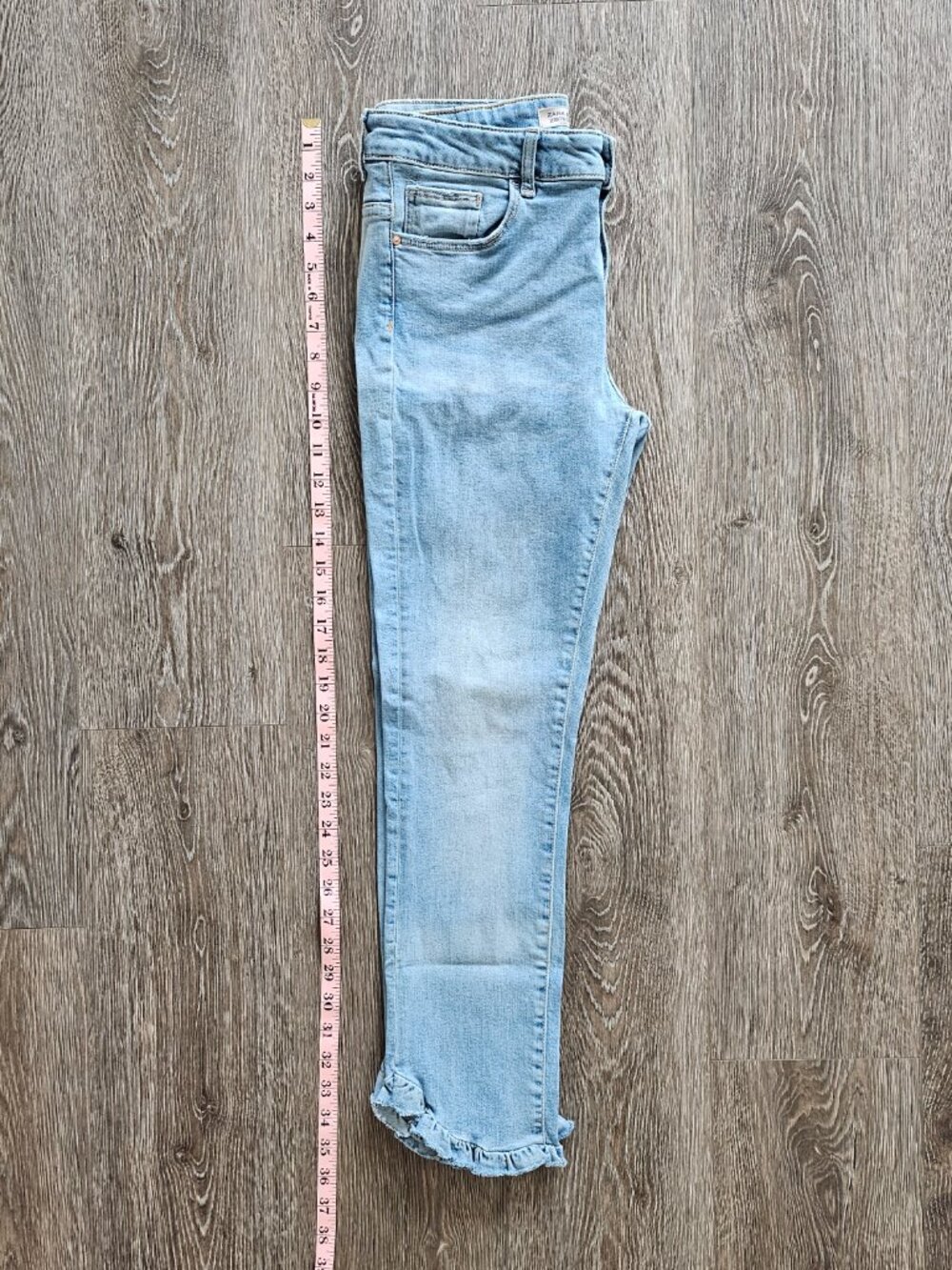 Zara Y2K Style Ruffle Bottom Light Wash Slim Jeans 8 - Picture 9 of 10